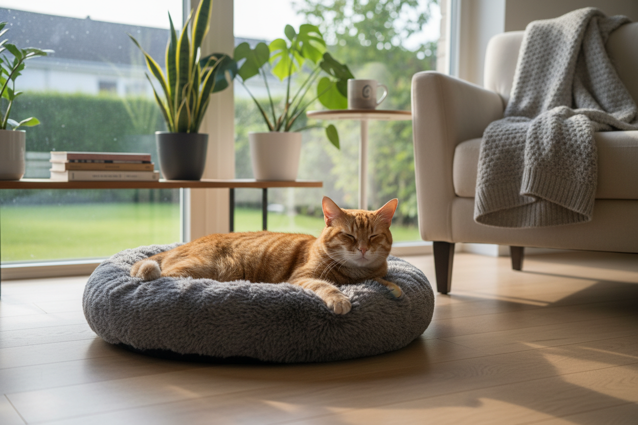 Cat in Cozy Pet Bed